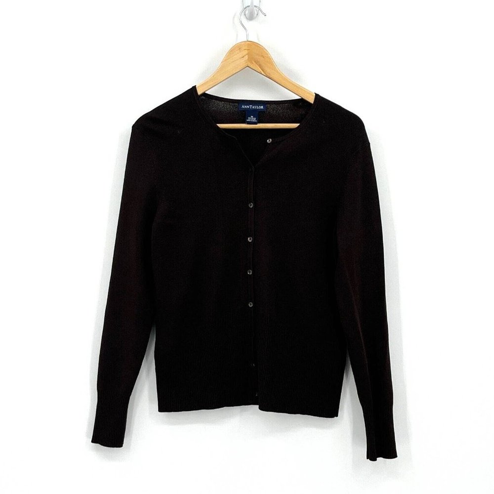 Vintage Ann Taylor Top Women Medium Brown Cardigan Dark Cottagecore Boho 90s Y2k